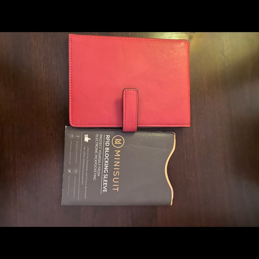 Passport cover with snap closure also RFD sleeve